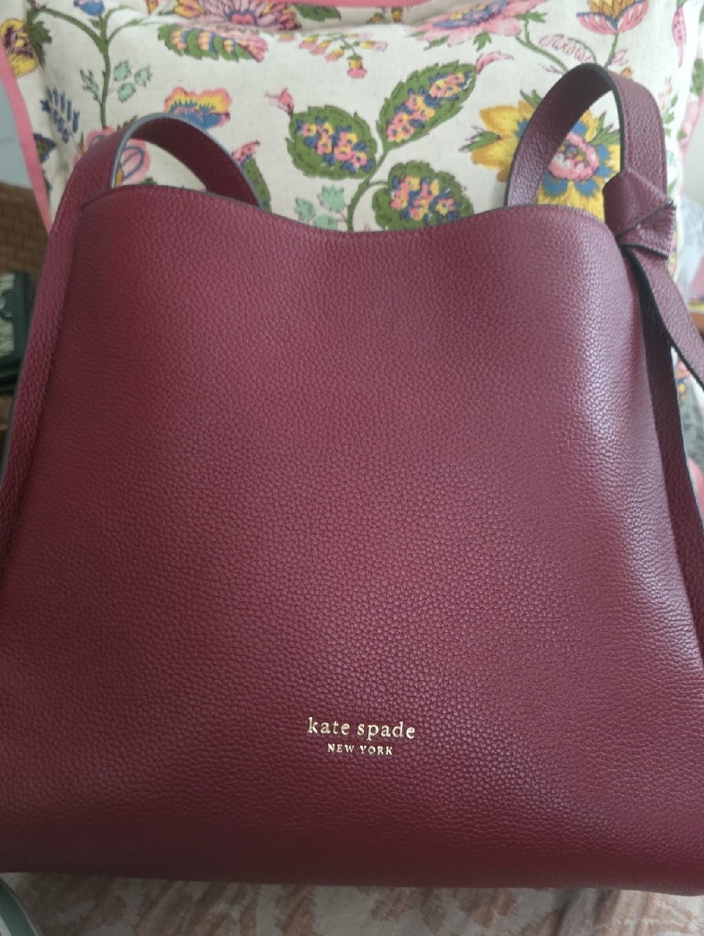 kate spade Burgundy Pebbled Leather Shoulder Bag